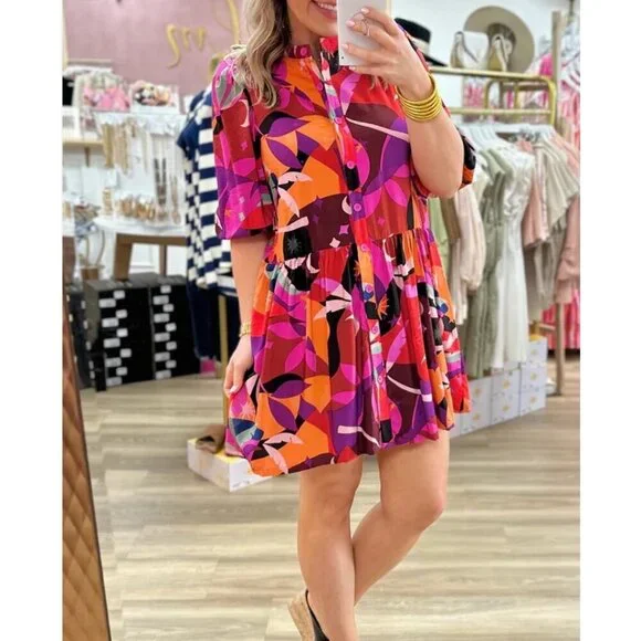 TCEC Colorful Patterned Dress Medium NEW - Picture 1 of 4